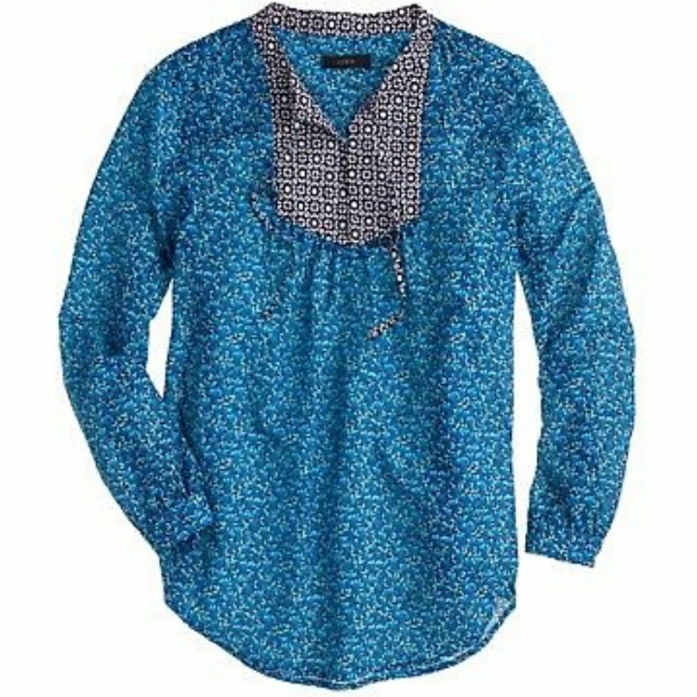 J. Crew 4 Flowerpatch Blue Floral Silk Blend Top